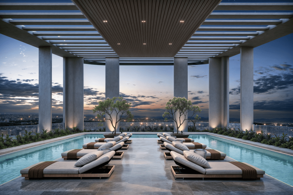 Professionally staged living room in a Nairobi apartment featuring neutral tones, large windows, and "maximalism with intention" decor.