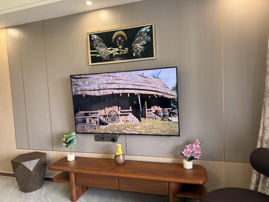 Luxurious furnished living room at Riverside One Residency Apartments in Nairobi.