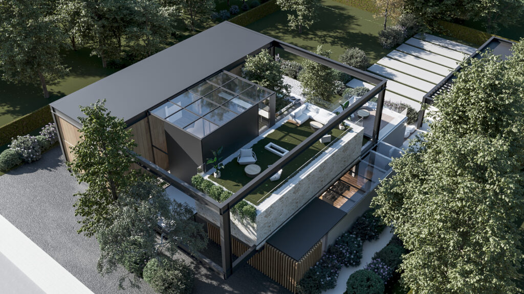 Modern 5-bedroom luxury villa exterior with triple-volume entrance at Aria Park