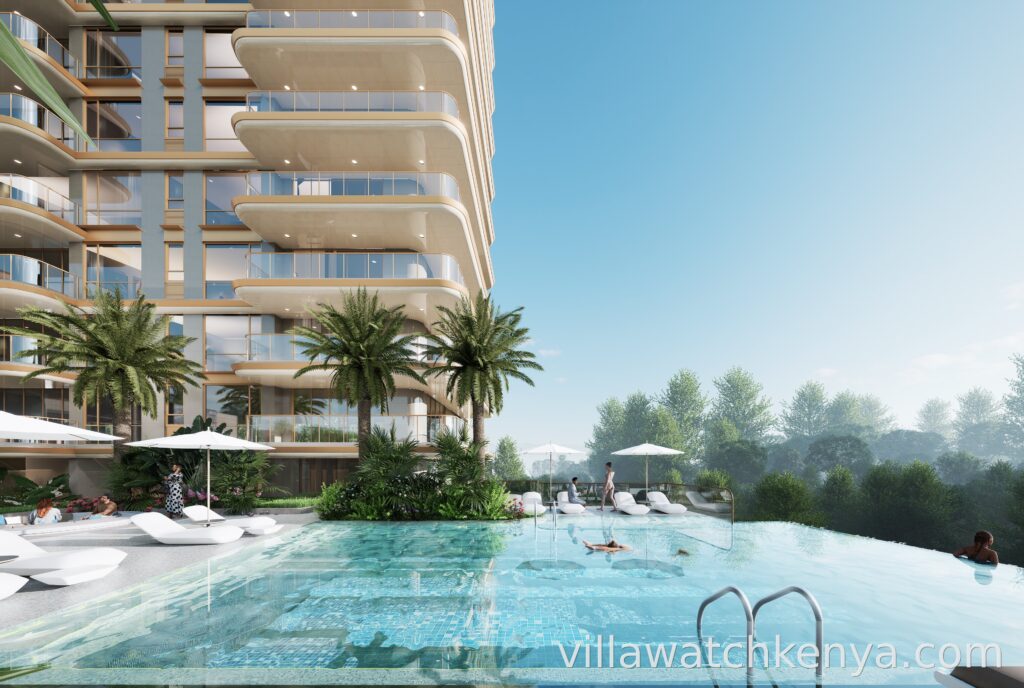 Heated infinity swimming pool at Golden Hill Apartments Westlands overlooking Karura Forest