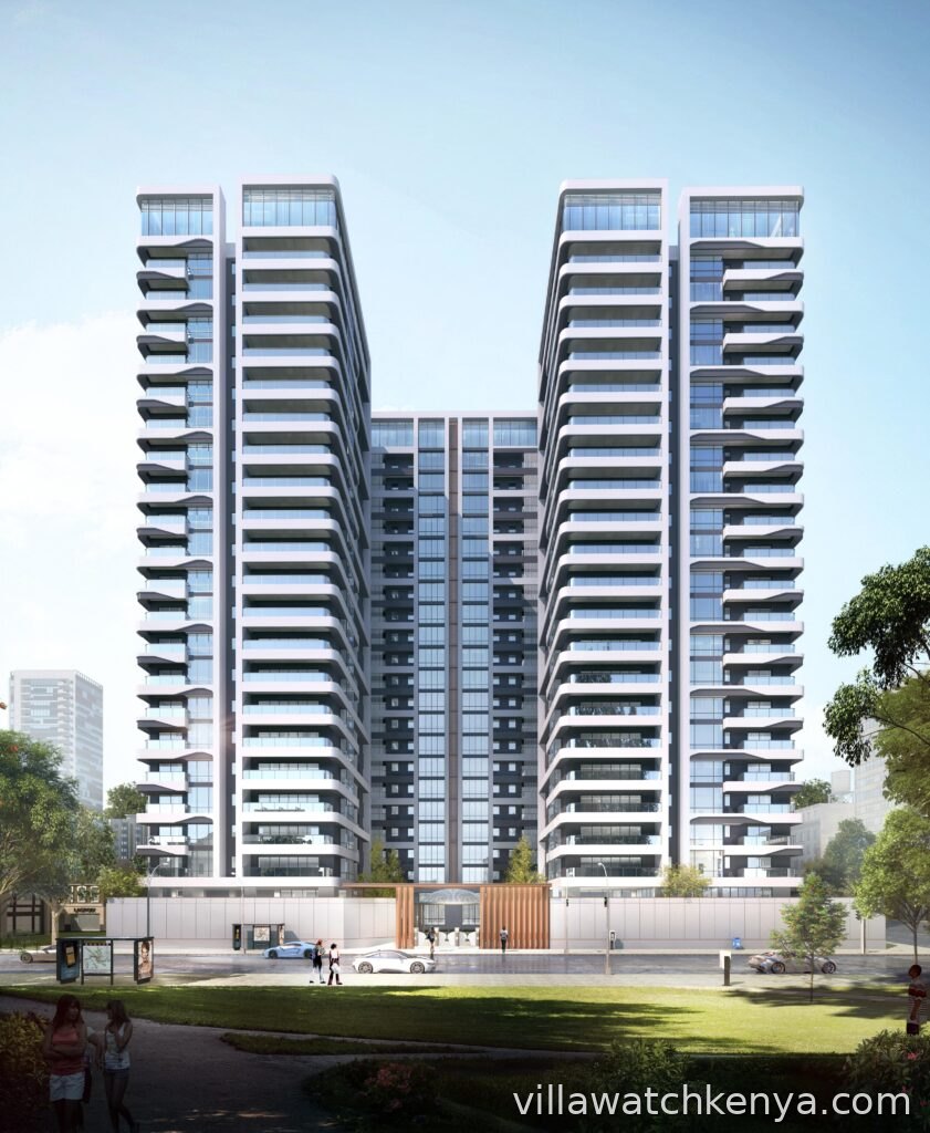 Modern luxury facade of Brookside One Residency in Brookside, Westlands, Nairobi.