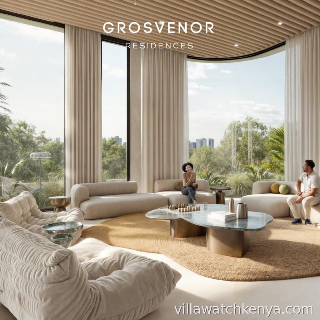 Iconic high-rise facade of Grosvenor Residences on Westlands Road, Nairobi.