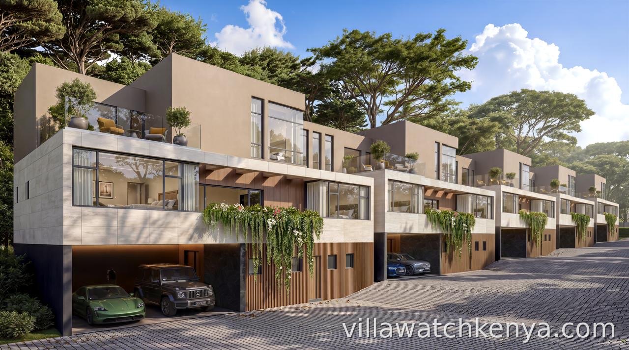 5 bedroom townhouse exterior for sale in Lavington showing secure gated entrance and parking