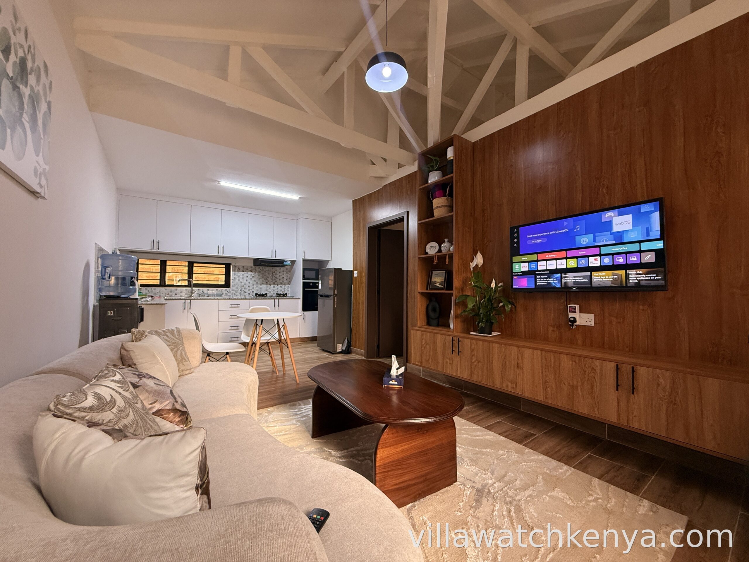 Fully equipped kitchen with appliances in furnished 1-bedroom guest wing Runda Nairobi