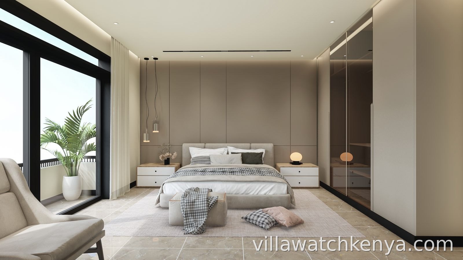 Elegant master bedroom with balcony at Hookwood Residencies 2 bedroom apartment Westlands
