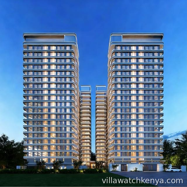 Riverside Azure Apartments modern 20-storey towers on Riverside Drive Nairobi exterior view