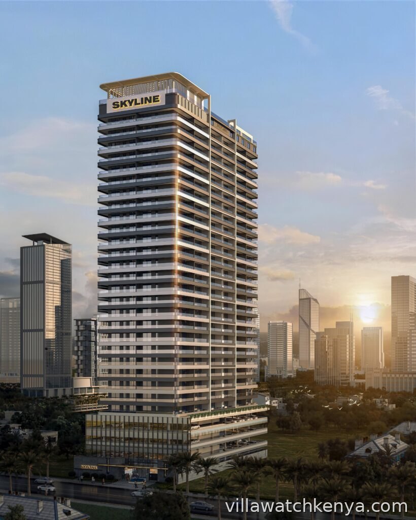 Exterior view of Skyline Apartments twin towers along Westlands Road in Nairobi