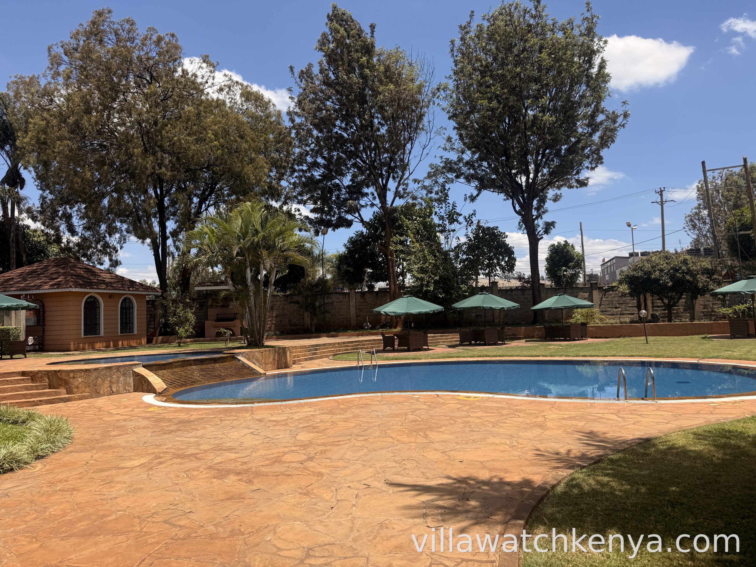 Shared swimming pool and clubhouse at Fivestar Meadows, Kiambu Road.