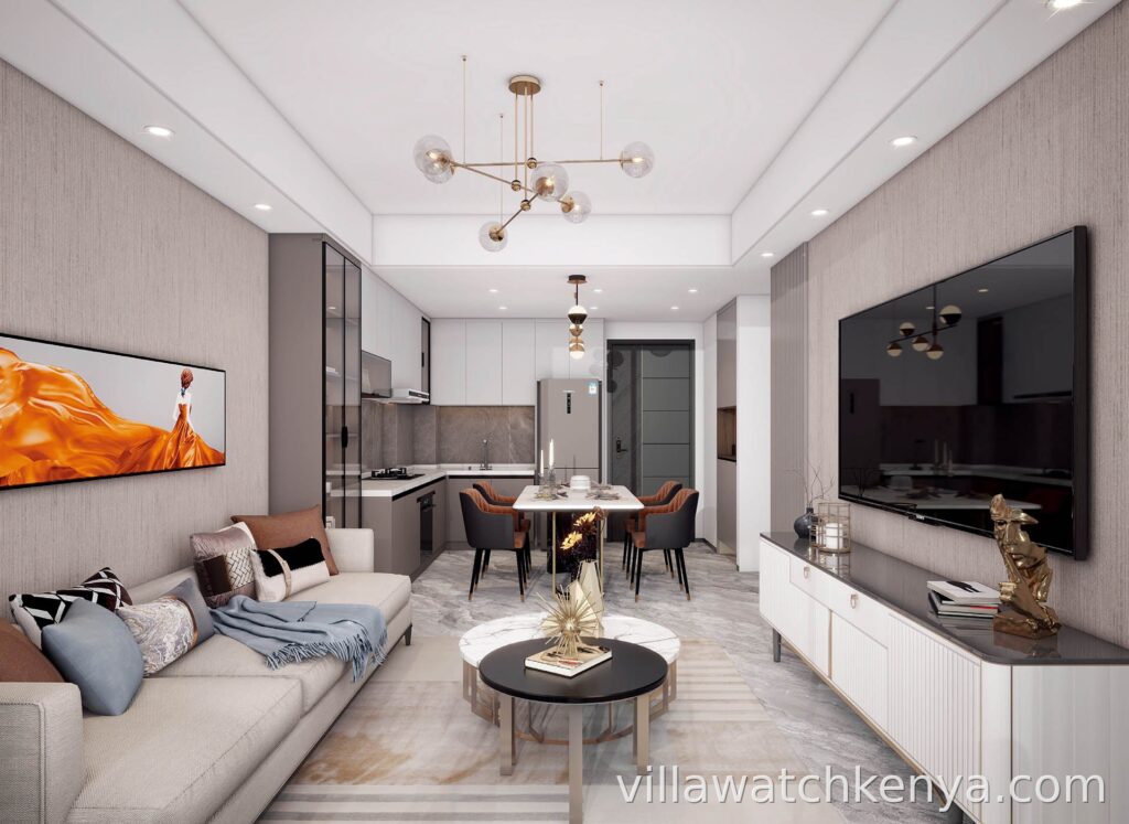 Amto View apartment living room and kitchen